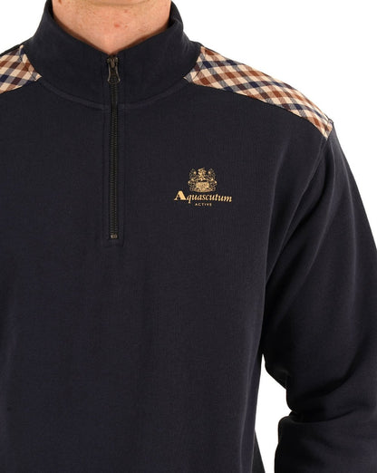 Aquascutum Check Schulter-Viertelreißverschluss Marineblau