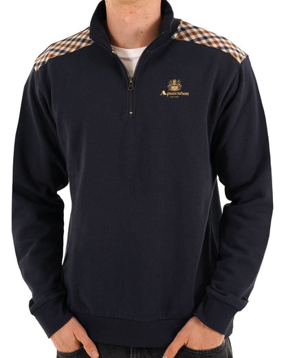 Aquascutum Check Schulter-Viertelreißverschluss Marineblau