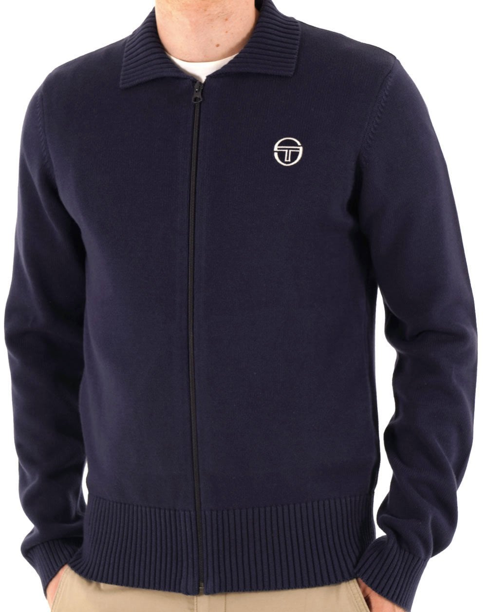 Sergio Tacchini Kragen mit durchgehendem Reißverschluss, gestrickt, Marineblau