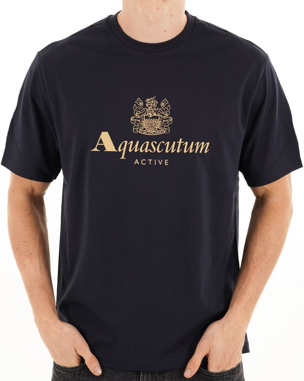 Aquascutum – T-Shirt mit großem Logo, Marineblau