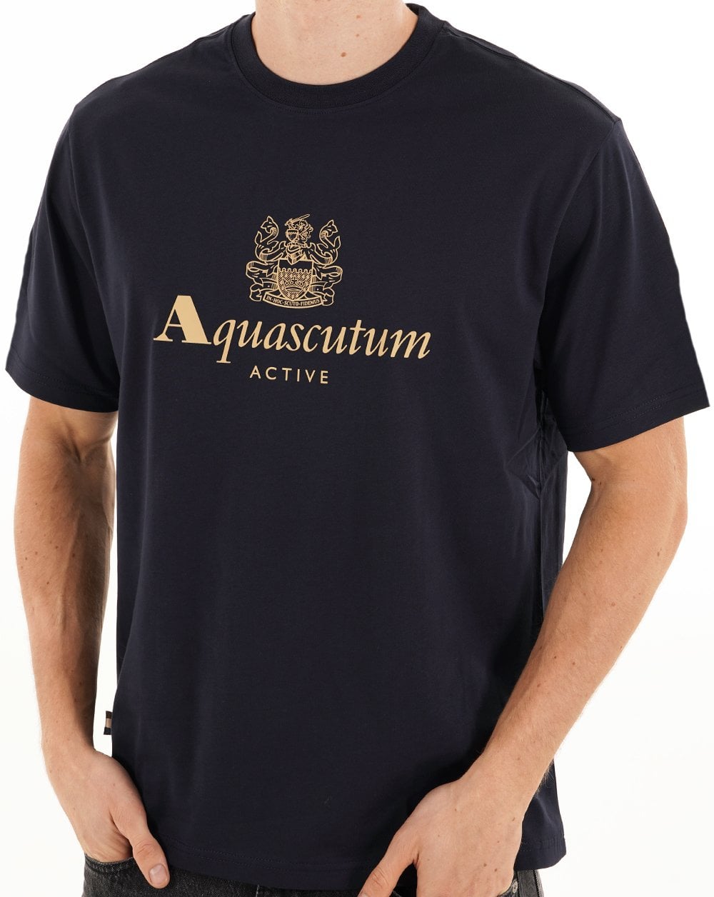 Aquascutum – T-Shirt mit großem Logo, Marineblau