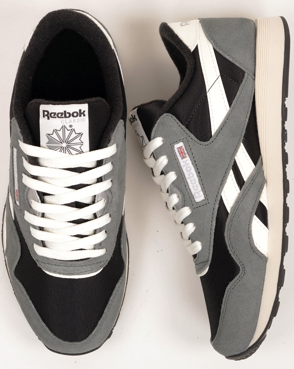 Reebok Classic Nylon-Sneaker, gewaschenes Schwarz/Dunkelgrau/Kreide