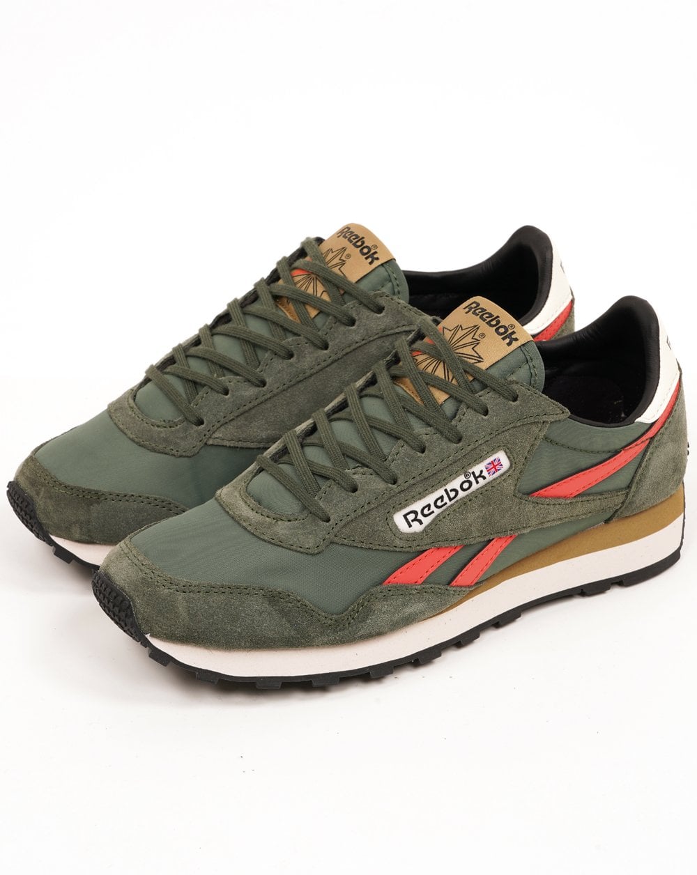 Reebok Aztec II Trainers Olive Green Orange