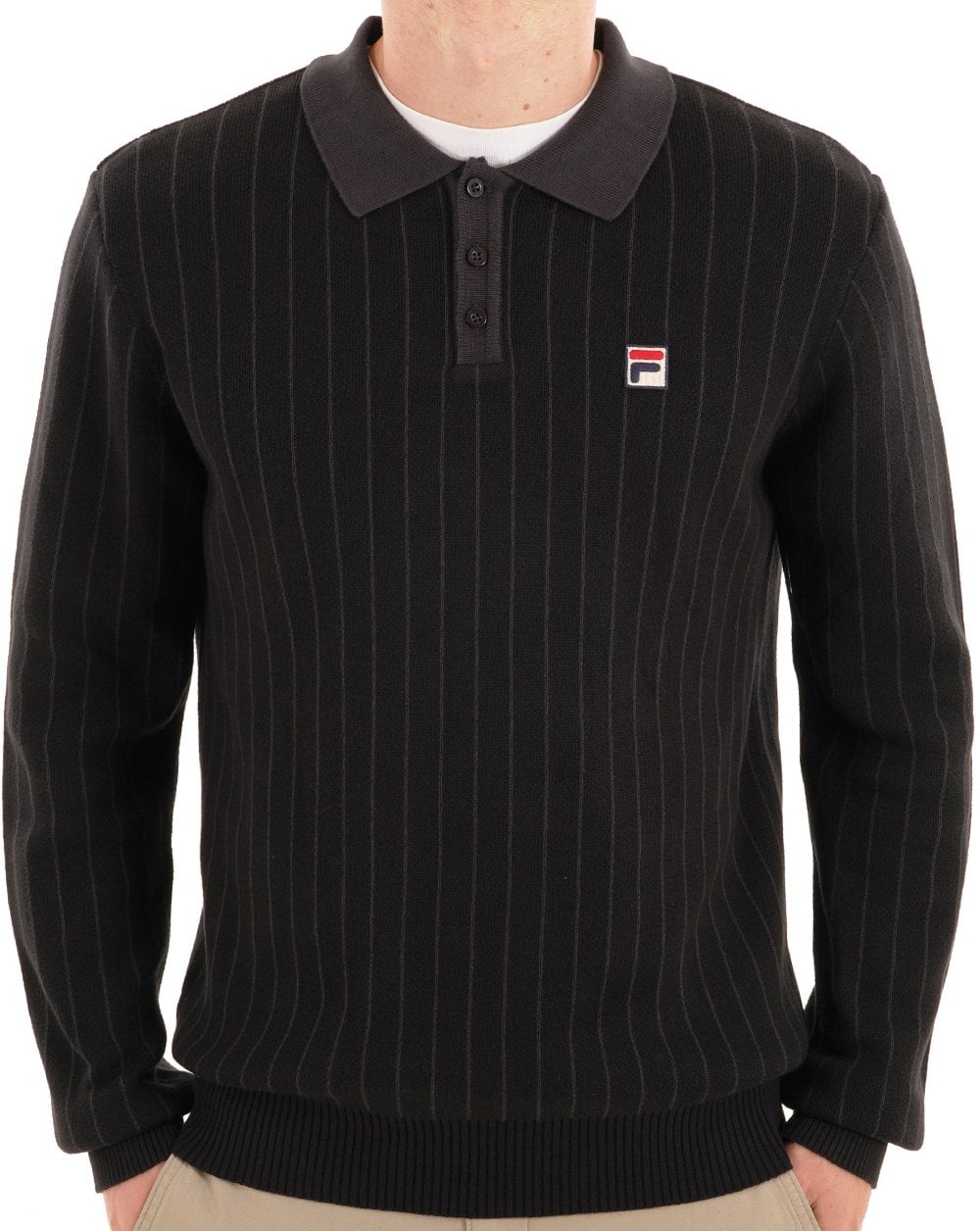 Fila Vintage Kobe Strickpolo Schwarz Anthrazit