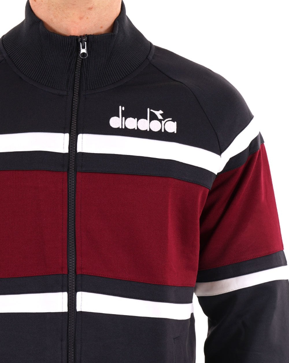 Diadora 80er-Jahre Trainingsjacke Marineblau/Weiß/Burgunderrot