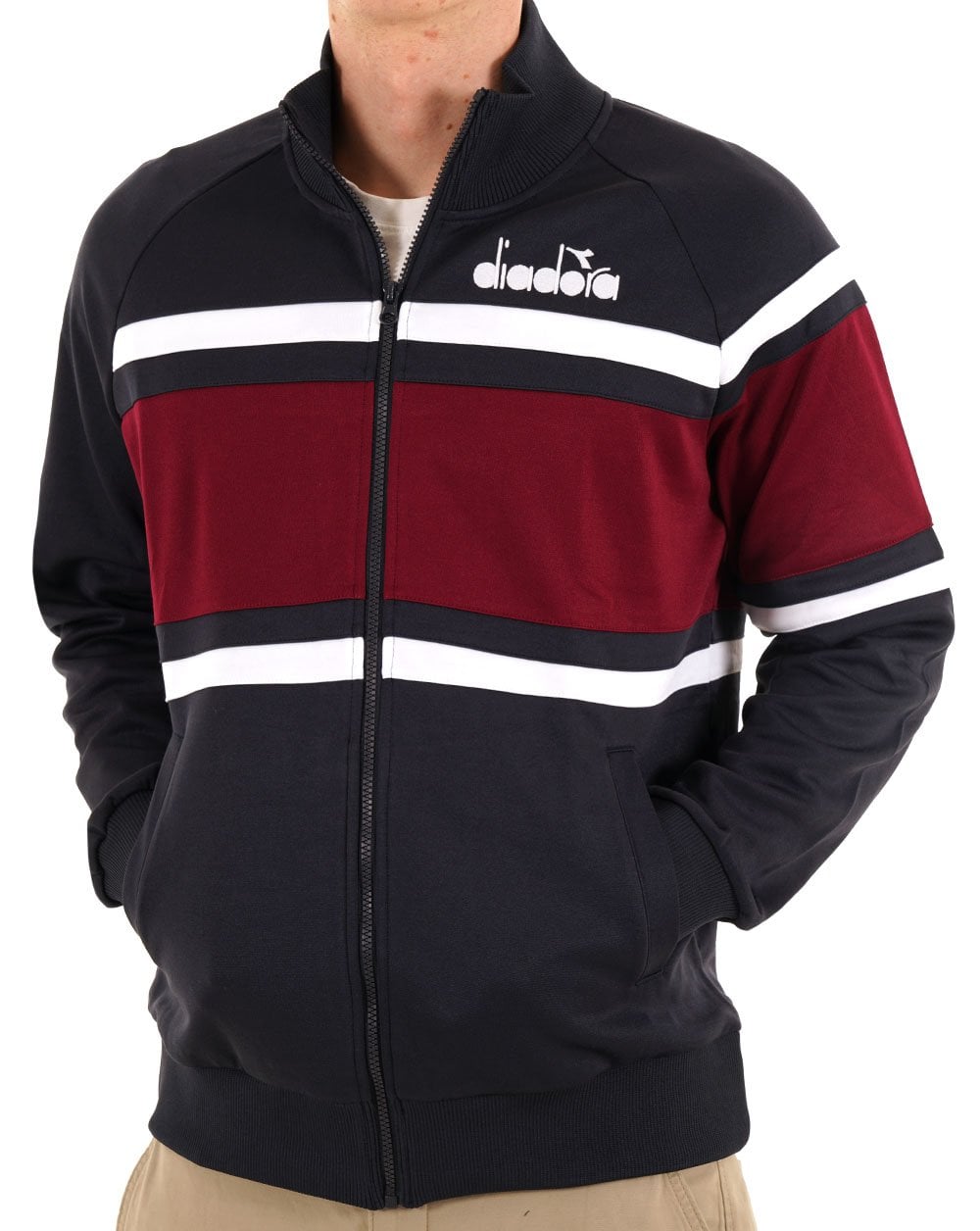 Diadora 80er-Jahre Trainingsjacke Marineblau/Weiß/Burgunderrot