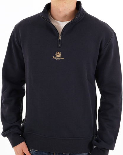Aquascutum Logo Fleecejacke mit Viertelreißverschluss, Marineblau
