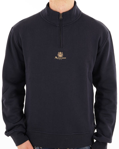 Aquascutum Logo Fleecejacke mit Viertelreißverschluss, Marineblau
