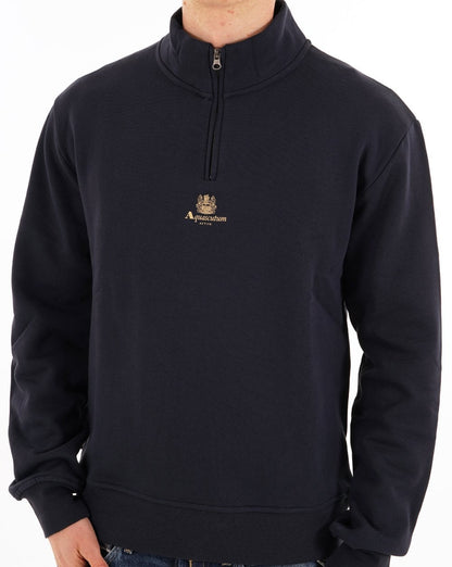 Aquascutum Logo Fleecejacke mit Viertelreißverschluss, Marineblau