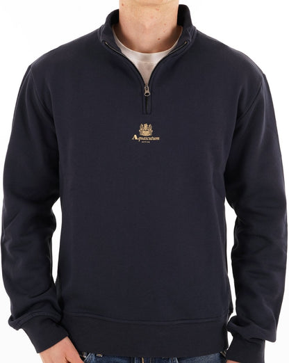 Aquascutum Logo Fleecejacke mit Viertelreißverschluss, Marineblau