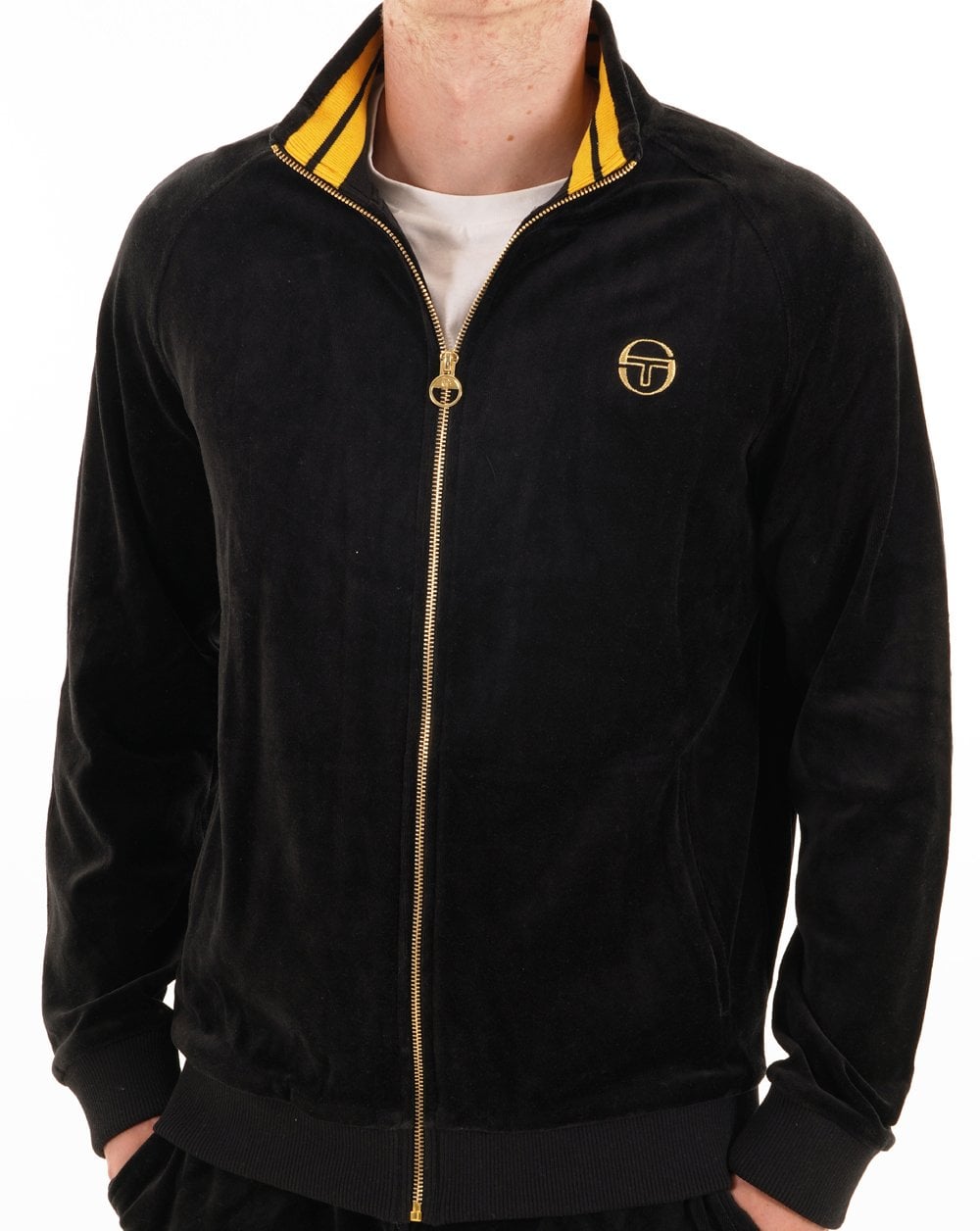 Sergio Tacchini Klassisches Velours-Trainingsoberteil Schwarz