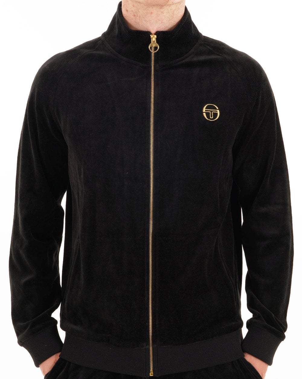 Sergio Tacchini Klassisches Velours-Trainingsoberteil Schwarz