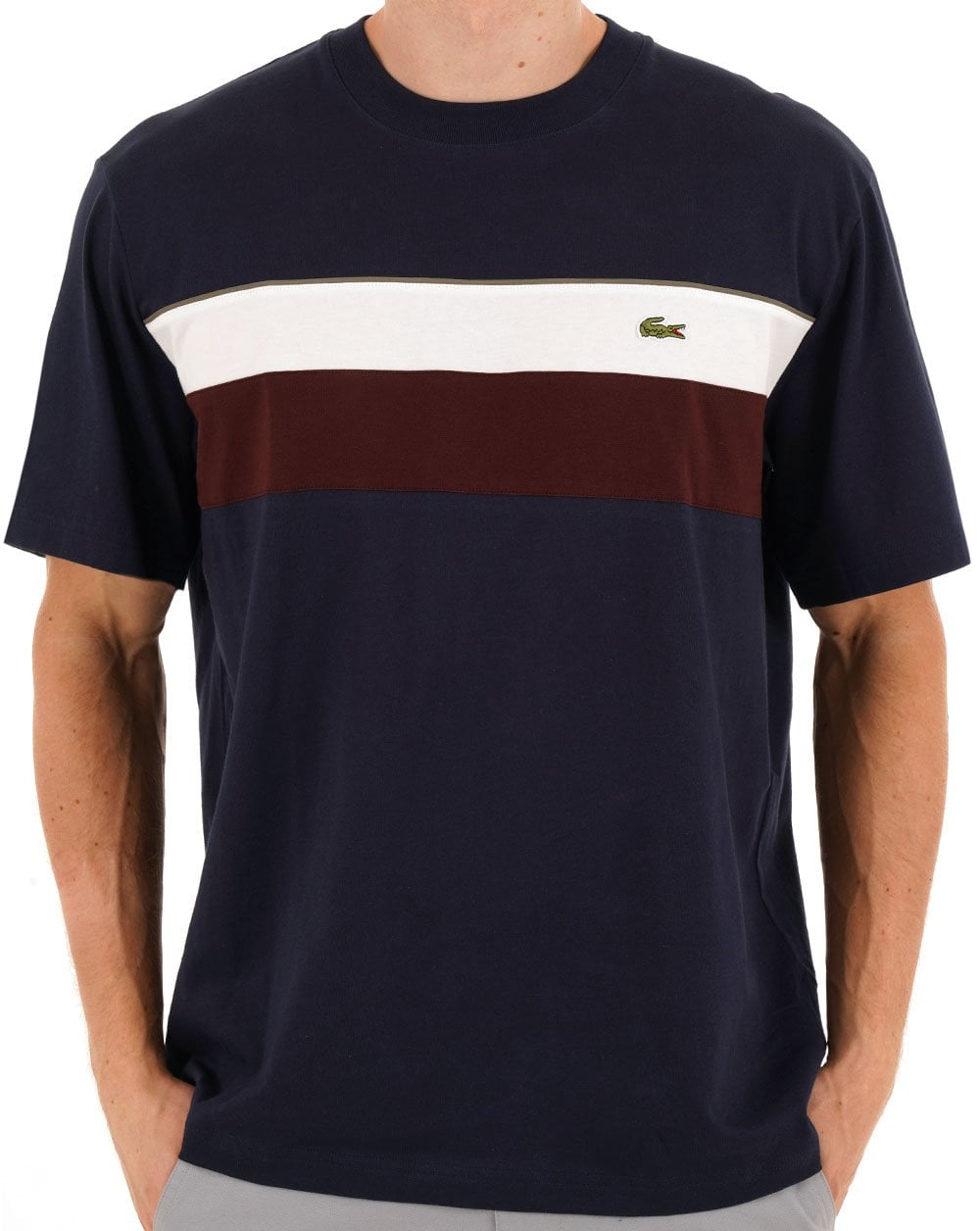 Lacoste Colour Block T-Shirt Marineblau/Weiß/Braun