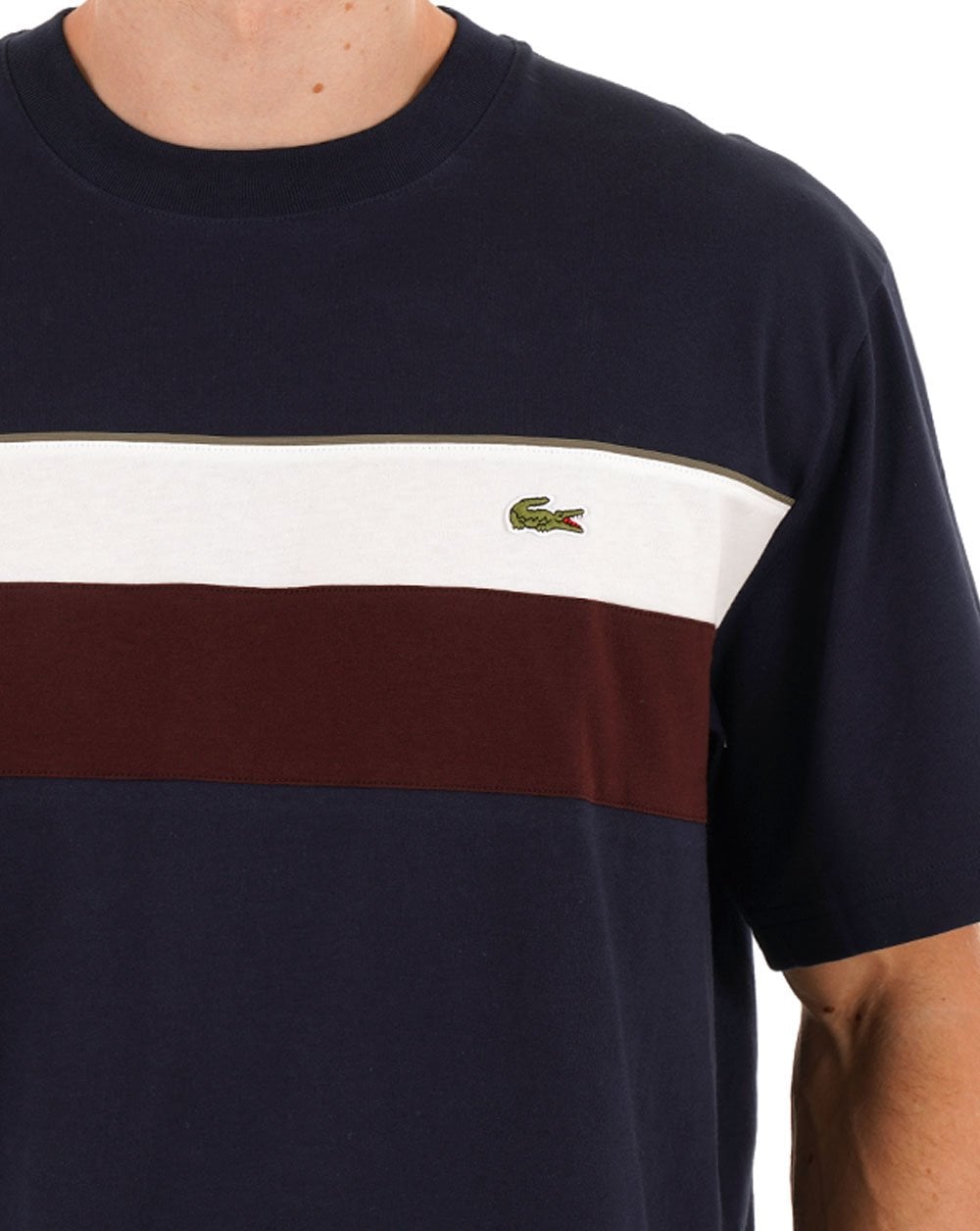 Lacoste Colour Block T-Shirt Marineblau/Weiß/Braun