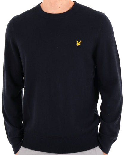 Lyle & Scott Baumwoll-Merino-Pullover mit Rundhalsausschnitt, Dunkelblau
