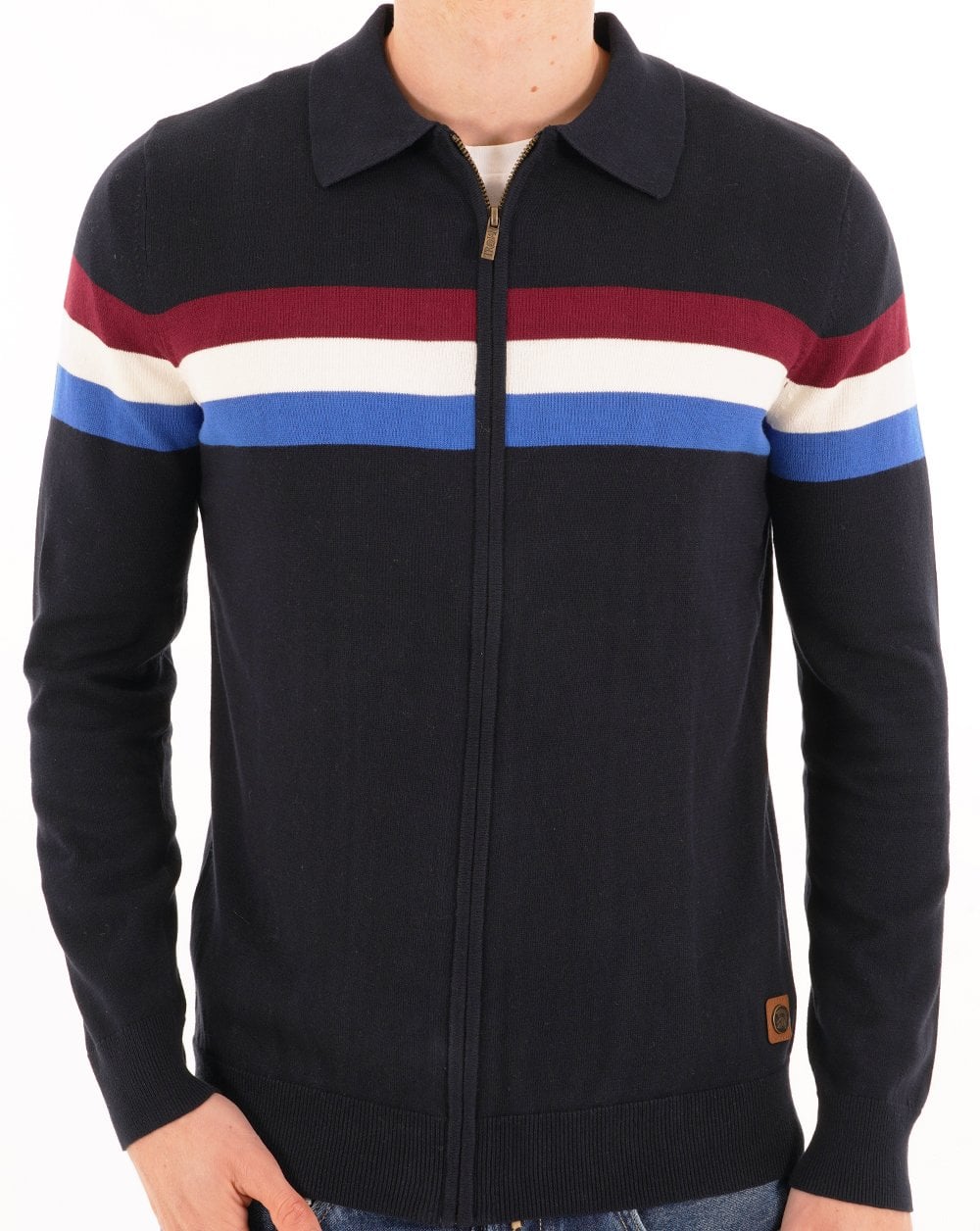 Trojan Stripe Zip Cardi Navy