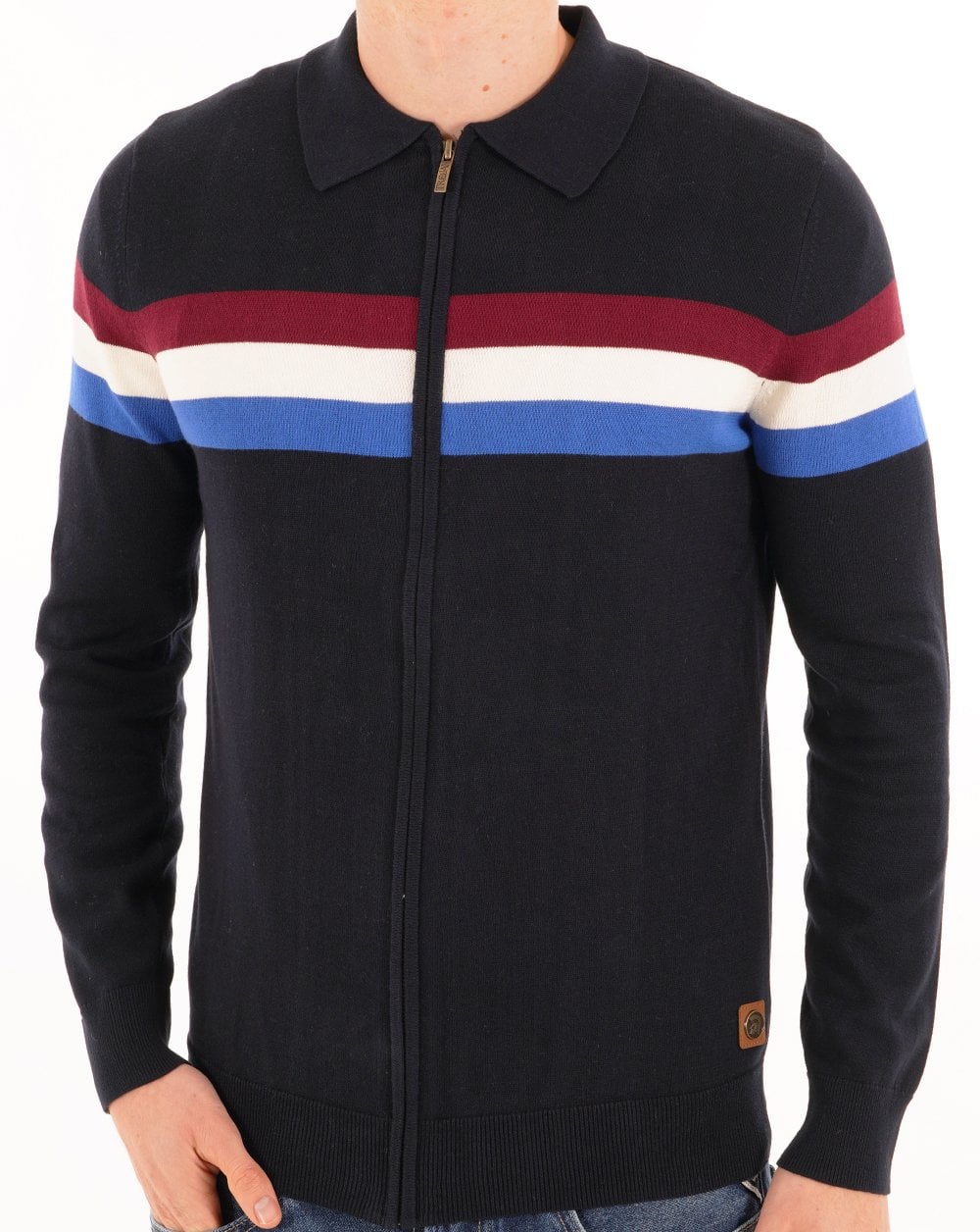 Trojan Stripe Zip Cardigan Navy
