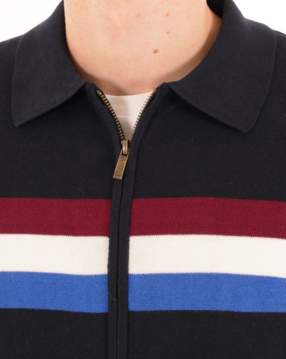 Trojan Stripe Zip Cardigan Navy