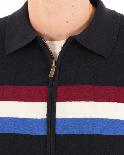 Trojan Stripe Zip Cardigan Navy