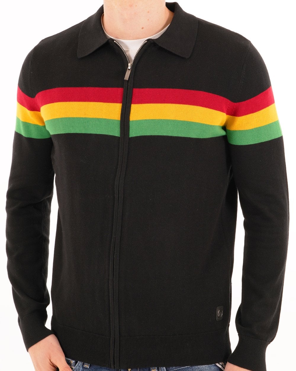 Trojan Stripe Zip Cardigan Schwarz