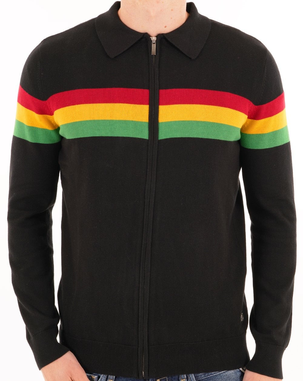 Trojan Stripe Zip Cardigan Schwarz