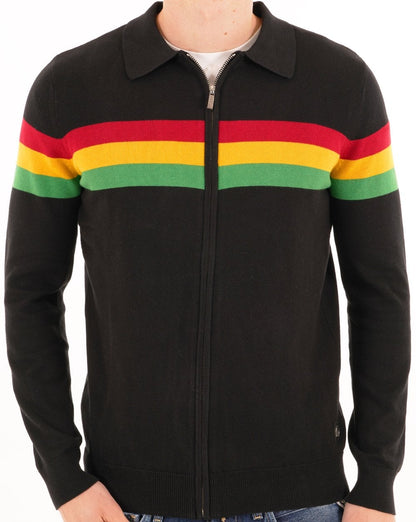 Trojan Stripe Zip Cardigan Schwarz