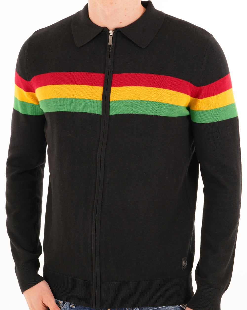 Trojan Stripe Zip Cardigan Schwarz