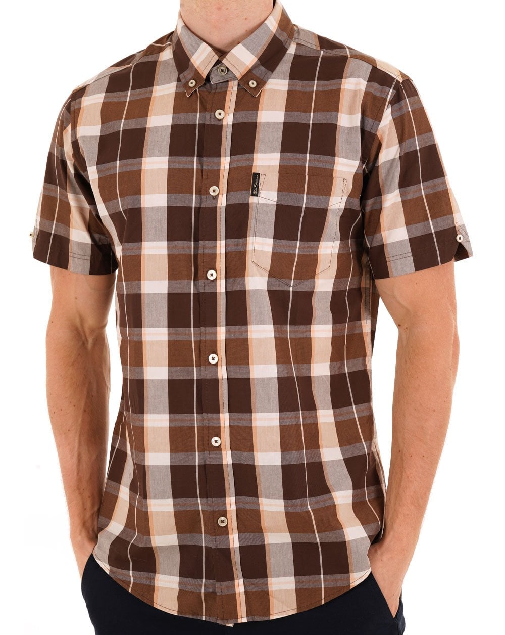 Ben Sherman Kurzarmhemd mit Karomuster, dunkelbraun