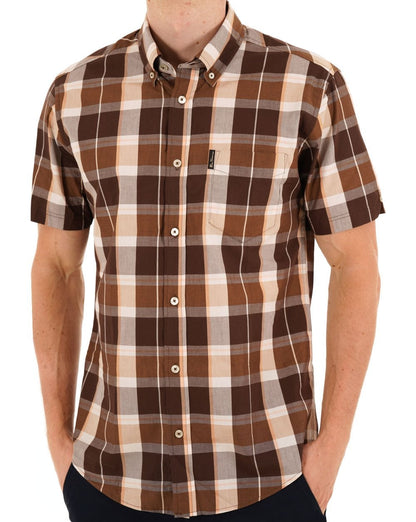 Ben Sherman Kurzarmhemd mit Karomuster, dunkelbraun