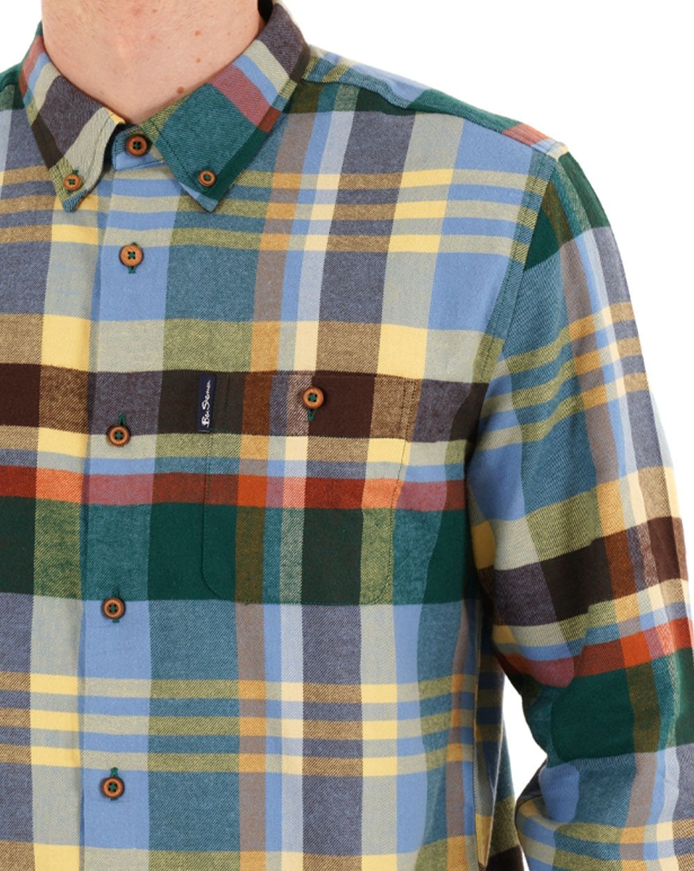 Ben Sherman Hemd mit gebürstetem Karomuster, Riviera-Blau