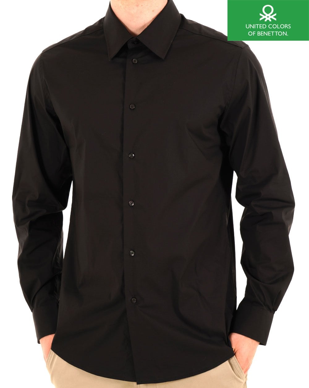 Benetton Popeline Slim Fit Hemd Schwarz