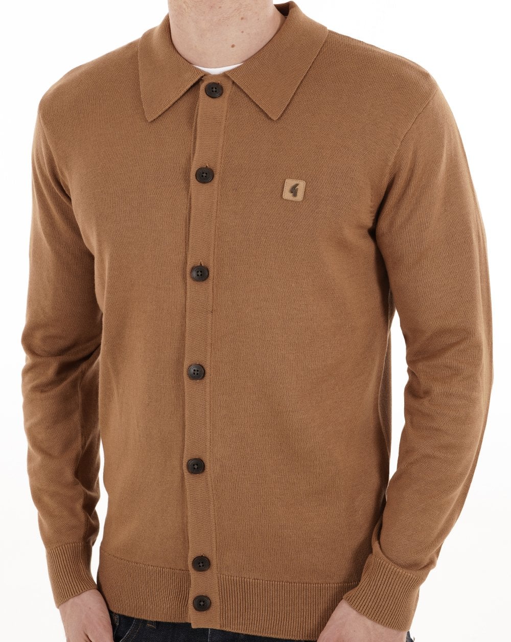 Gabicci Vintage Azima Full Button Polo Nutmeg