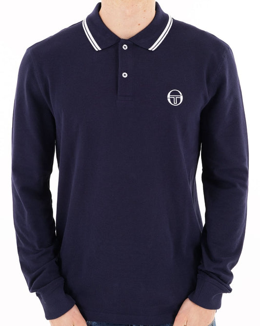 Sergio Tacchini Langarm-Poloshirt mit Ziernähten, Marineblau