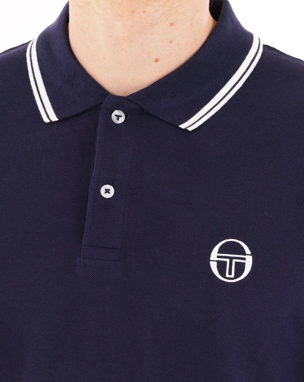 Sergio Tacchini Langarm-Poloshirt mit Ziernähten, Marineblau
