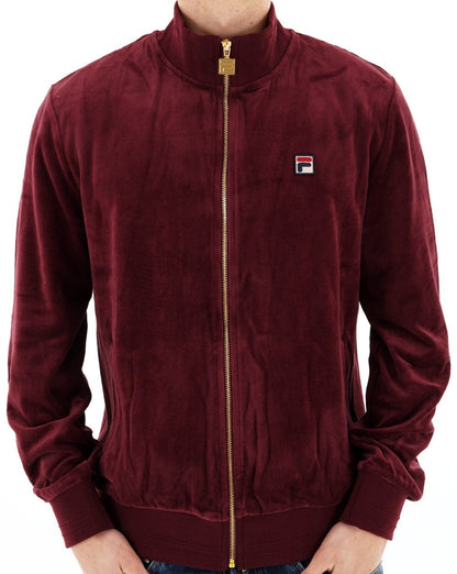 Fila Vintage Nero Velours-Trainingsjacke Burgunderrot