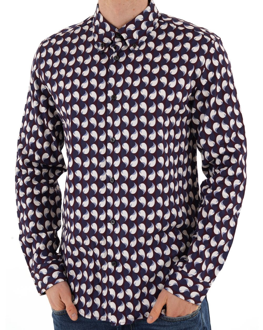 Ben Sherman Geometric Print Shirt Wine
