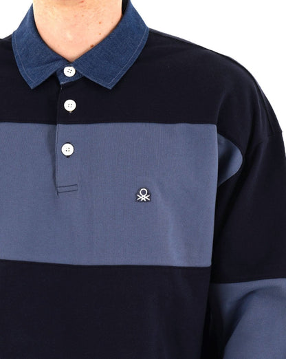 Benetton Rugby-Polo-Top mit Streifen, blau