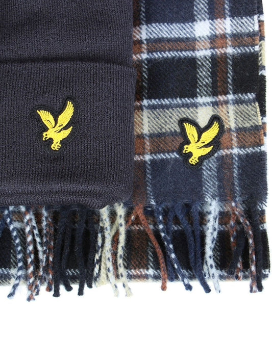 Lyle And Scott Lyle & Scott Schal- und Mützenset aus Lammwollmischung, Blau Nacht
