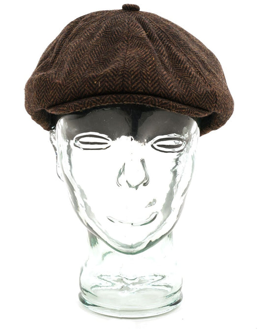 80s Casual Classics Heritage Traditions Peaky Stud Fischgrät-Tweedkappe Braun