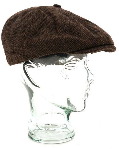 Heritage Traditions Peaky Stud Fischgrät-Tweedkappe Braun