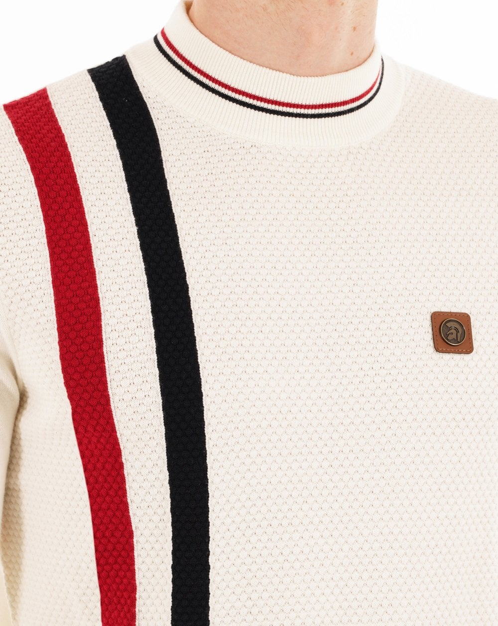 Trojan Racing Stripe Rollkragenpullover, Strick, Ecru