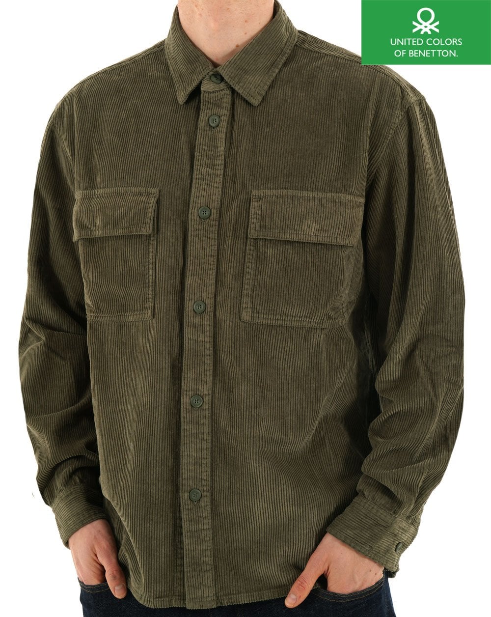 Benetton Rippstrick-Overshirt in Militärgrün