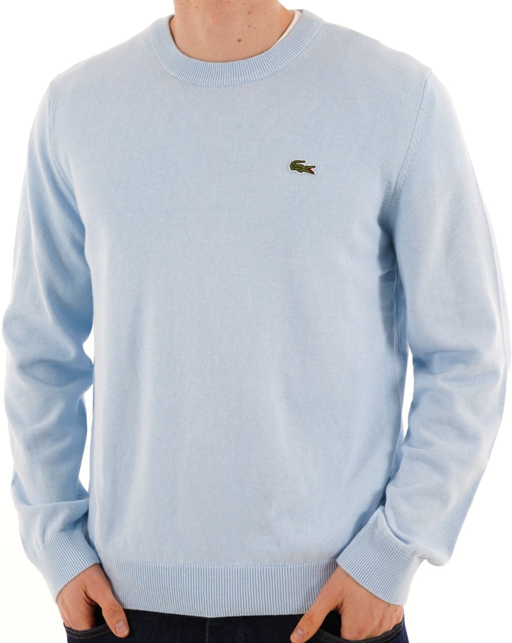 Lacoste Baumwollmisch-Rundstrickpullover, Himmelblau