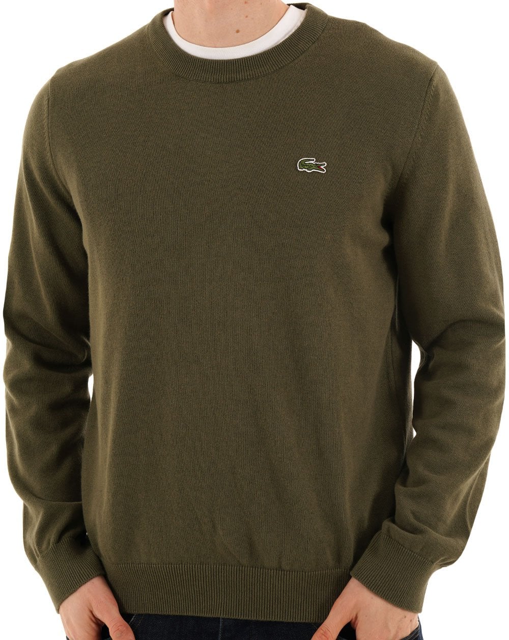 Lacoste Baumwollmischstrick-Rundstrickjacke in Olivgrün