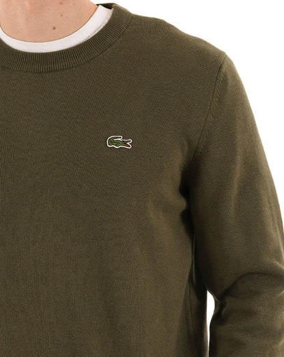 Lacoste Baumwollmischstrick-Rundstrickjacke in Olivgrün