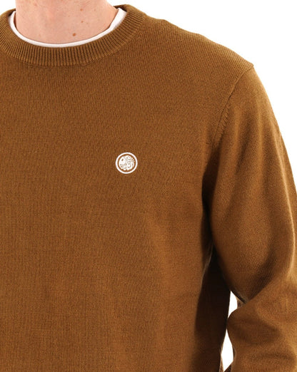 Hübscher grüner Merino-Mischstrickpullover in Hellbraun