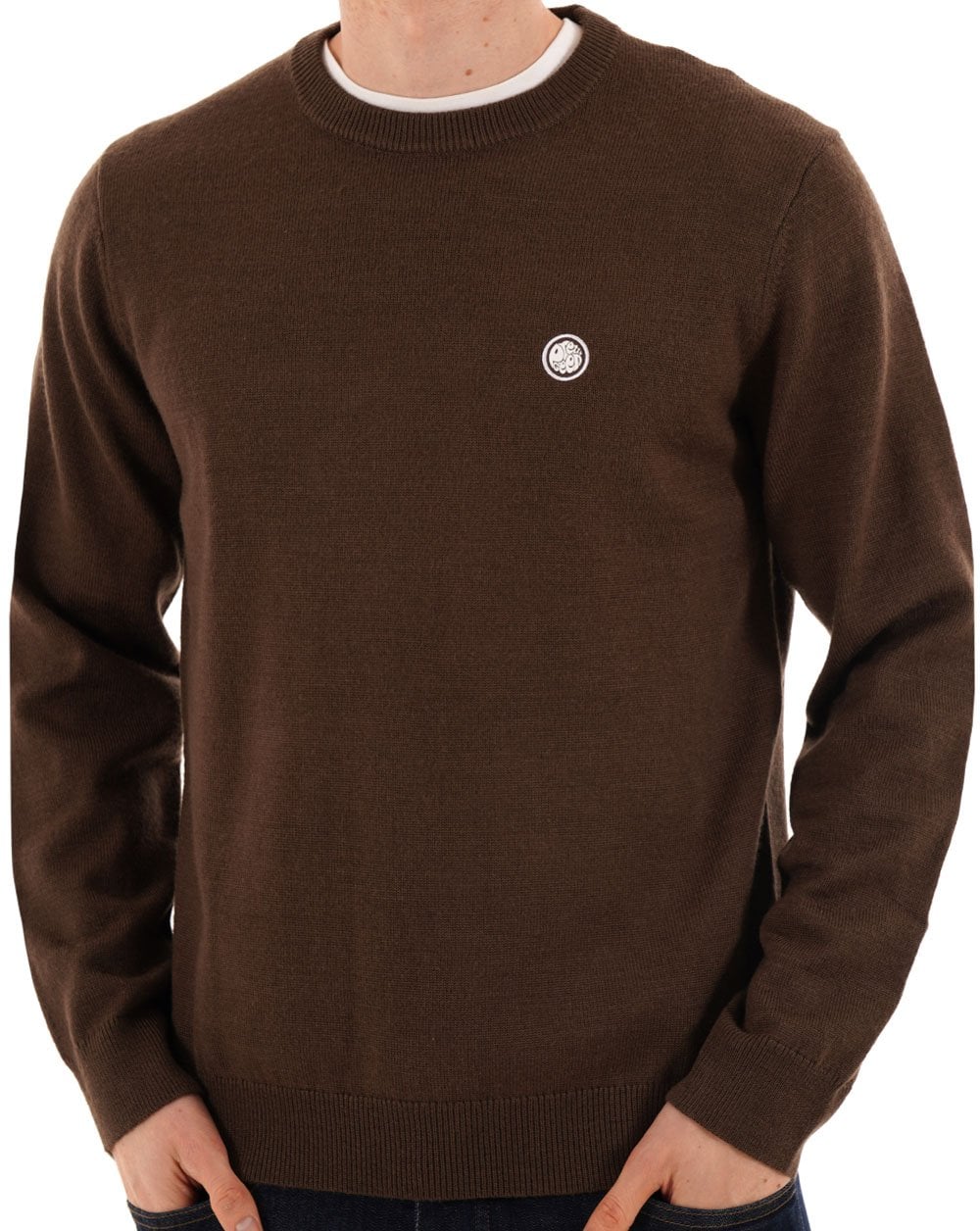 Hübscher grüner Merino-Mischstrickpullover, braun