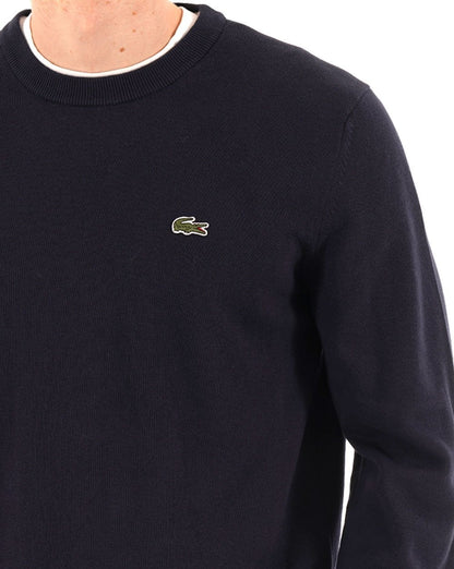 Lacoste Baumwollmisch-Rundstrickjacke, Marineblau