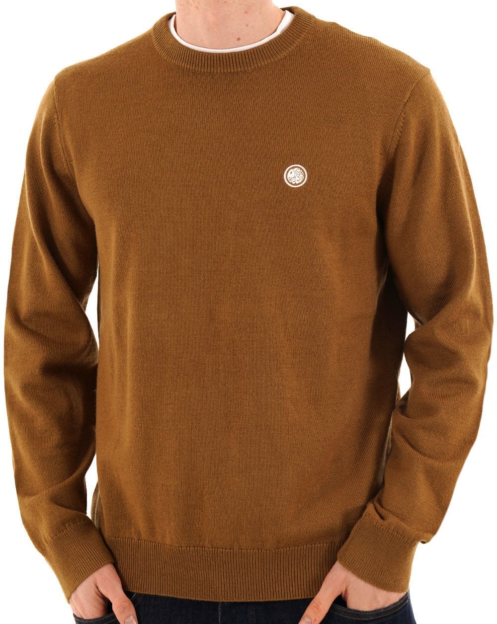 Hübscher grüner Merino-Mischstrickpullover in Hellbraun