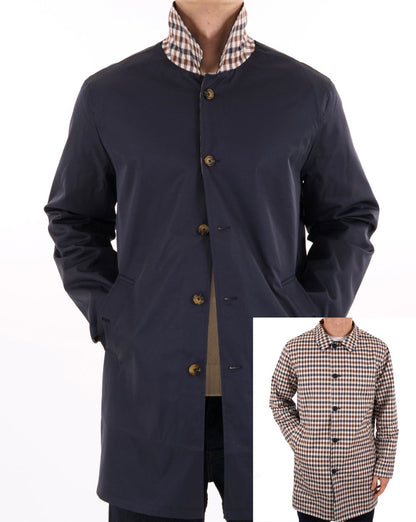 Aquascutum Klassischer Trenchcoat, Marineblau, kariert, wendbar